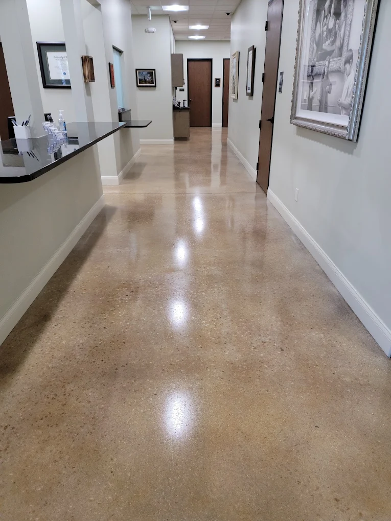 Polished medical office hallway cleaned by Airam's